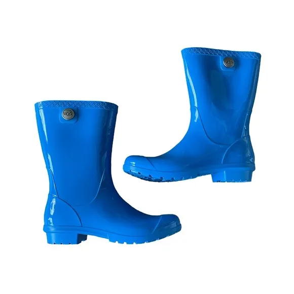 UGG Sienna Rubber Shearling Lined Glossed Blue Rain Boots Size 7