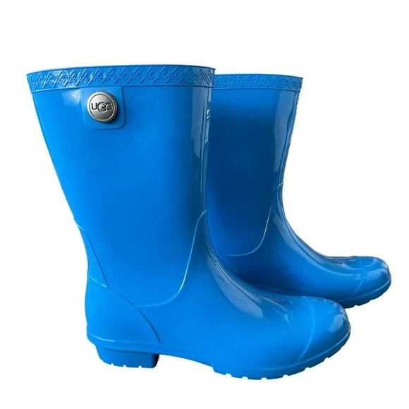 UGG Sienna Rubber Shearling Lined Glossed Blue Rain Boots Size 7