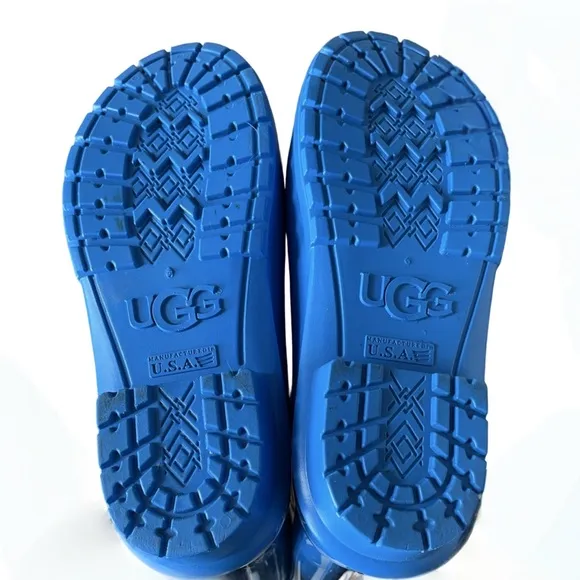 UGG Sienna Rubber Shearling Lined Glossed Blue Rain Boots Size 7