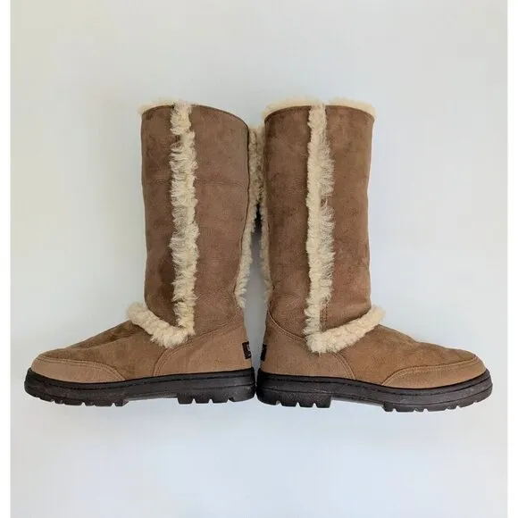 UGG Sunburst Tall Chestnut Shearling Boots Size 10