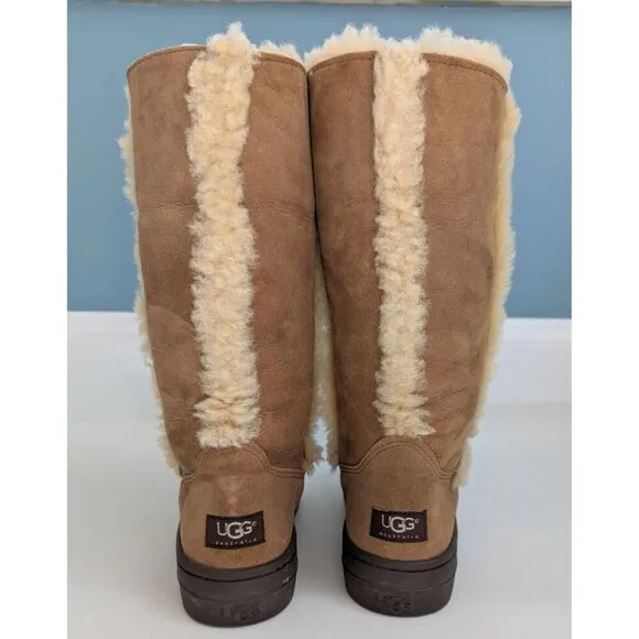 UGG Sunburst Tall Chestnut Shearling Boots Size 10