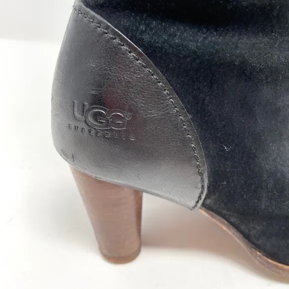 UGG Tess Suede Shearling Heeled Knee High Boots In Black Size 7.5