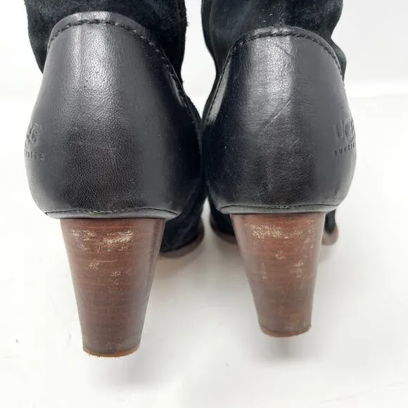 UGG Tess Suede Shearling Heeled Knee High Boots In Black Size 7.5