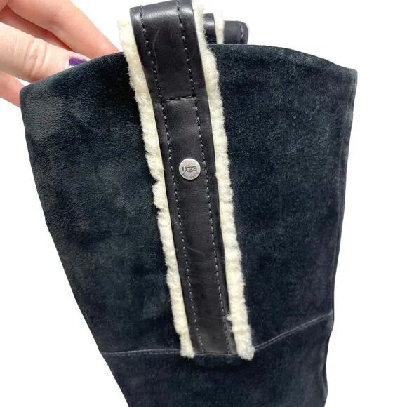 UGG Tess Suede Shearling Heeled Knee High Boots In Black Size 7.5