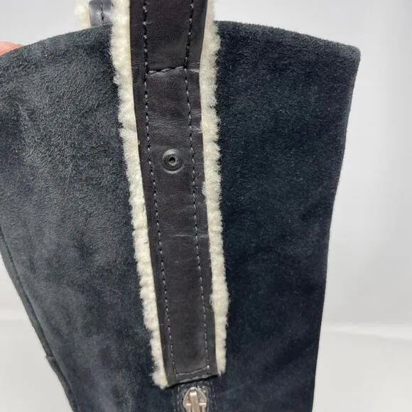 UGG Tess Suede Shearling Heeled Knee High Boots In Black Size 7.5