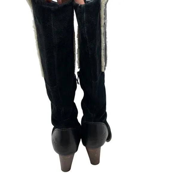 UGG Tess Suede Shearling Heeled Knee High Boots In Black Size 7.5