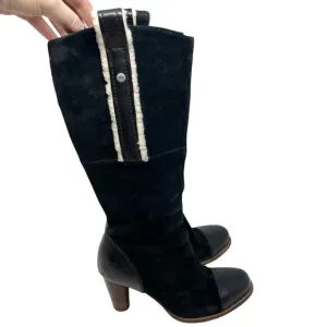 UGG Tess Suede Shearling Heeled Knee High Boots In Black Size 7.5