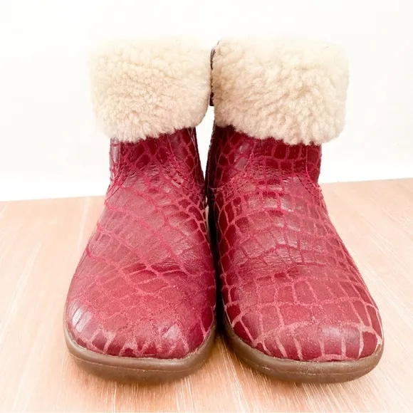 UGG Toddler Girl Leather Boots Jorie Croc US sz 8 Red