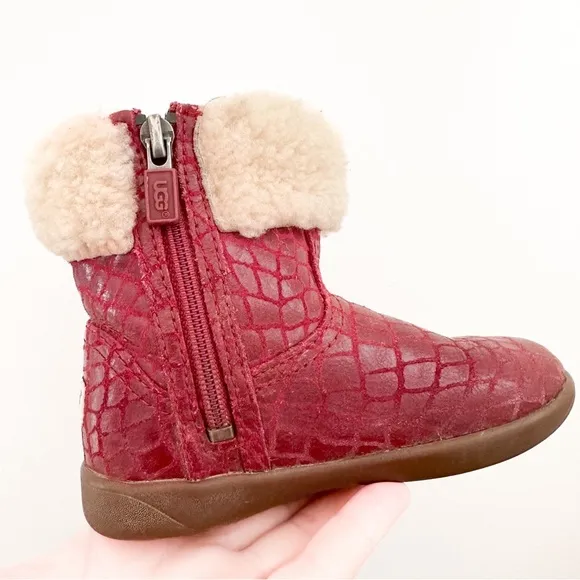 UGG Toddler Girl Leather Boots Jorie Croc US sz 8 Red
