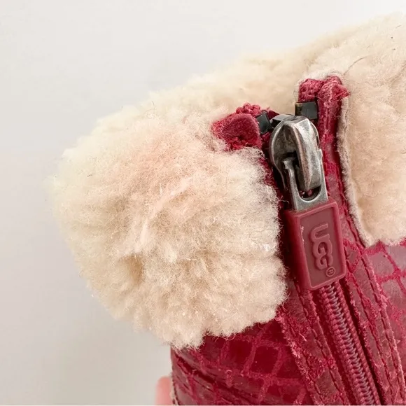 UGG Toddler Girl Leather Boots Jorie Croc US sz 8 Red