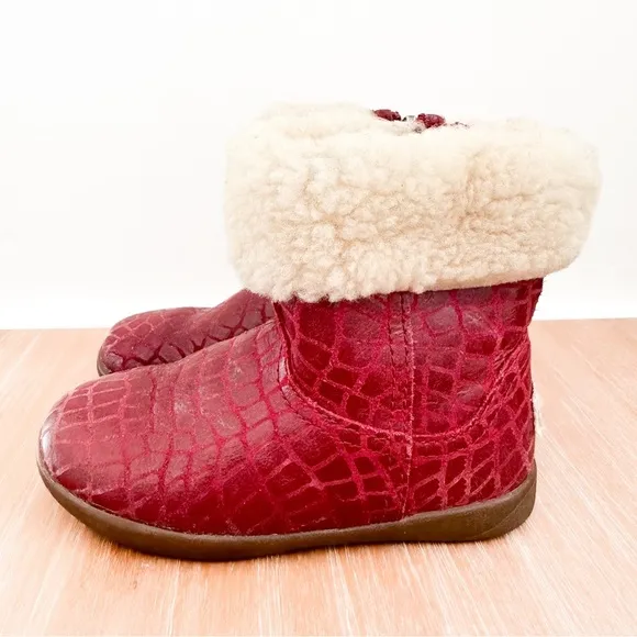 UGG Toddler Girl Leather Boots Jorie Croc US sz 8 Red