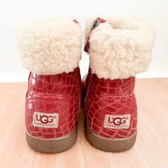 UGG Toddler Girl Leather Boots Jorie Croc US sz 8 Red