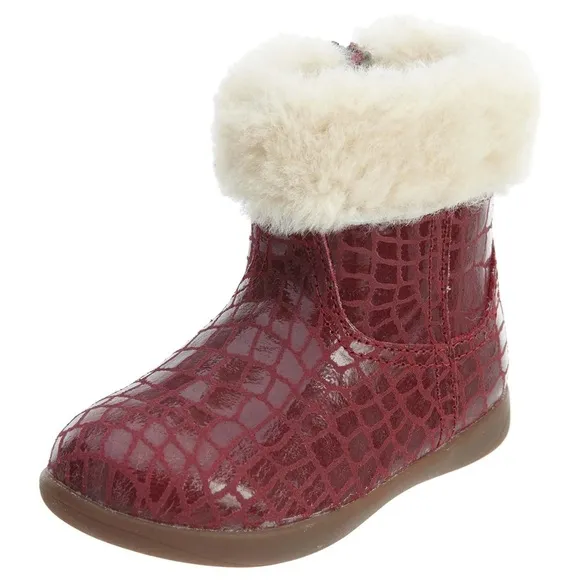 UGG Toddler Girl Leather Boots Jorie Croc US sz 8 Red