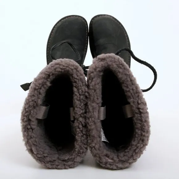 UGG Torrey Shearling Leather Suede Lace Up Boots Black Women 6