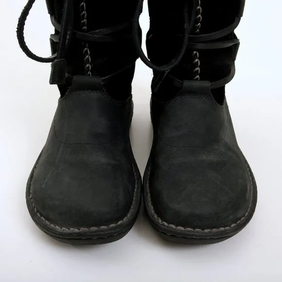 UGG Torrey Shearling Leather Suede Lace Up Boots Black Women 6