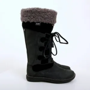 UGG Torrey Shearling Leather Suede Lace Up Boots Black Women 6