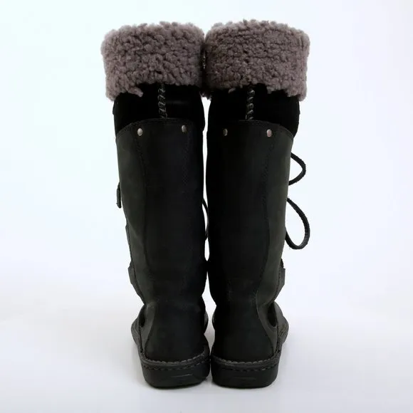 UGG Torrey Shearling Leather Suede Lace Up Boots Black Women 6