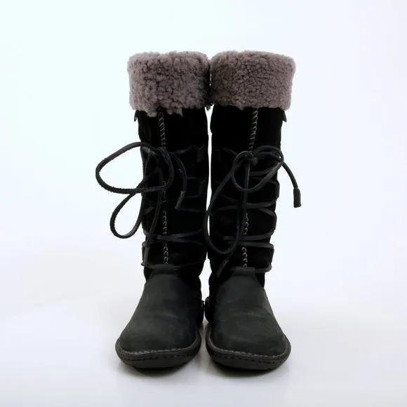 UGG Torrey Shearling Leather Suede Lace Up Boots Black Women 6