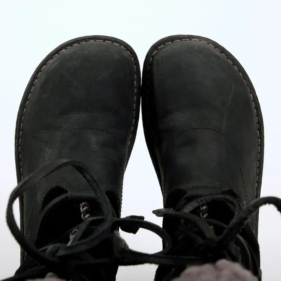 UGG Torrey Shearling Leather Suede Lace Up Boots Black Women 6
