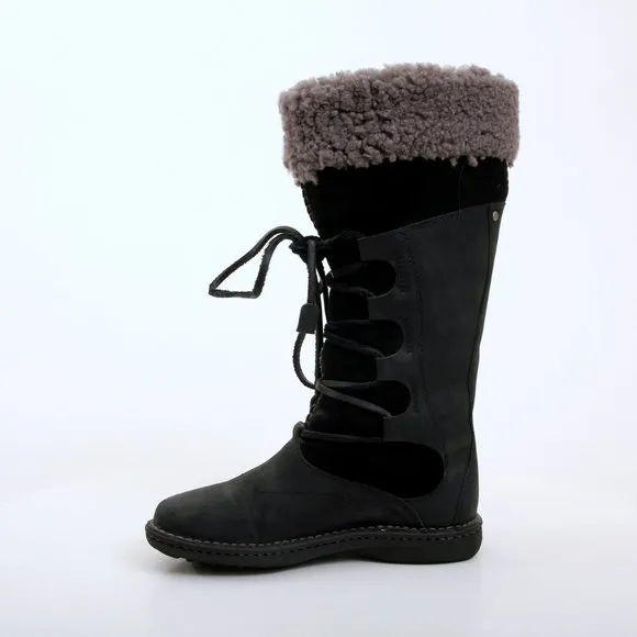 UGG Torrey Shearling Leather Suede Lace Up Boots Black Women 6
