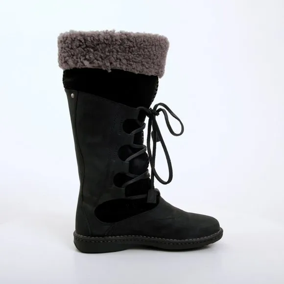 UGG Torrey Shearling Leather Suede Lace Up Boots Black Women 6