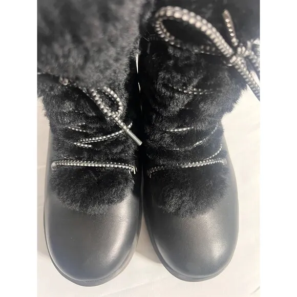UGG Viki Waterproof Winter Boots Women Sz 7.5 Black Shearling Leather Vibram