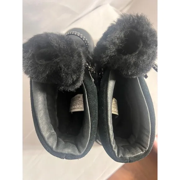 UGG Viki Waterproof Winter Boots Women Sz 7.5 Black Shearling Leather Vibram