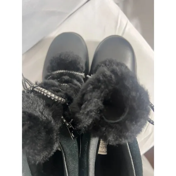UGG Viki Waterproof Winter Boots Women Sz 7.5 Black Shearling Leather Vibram