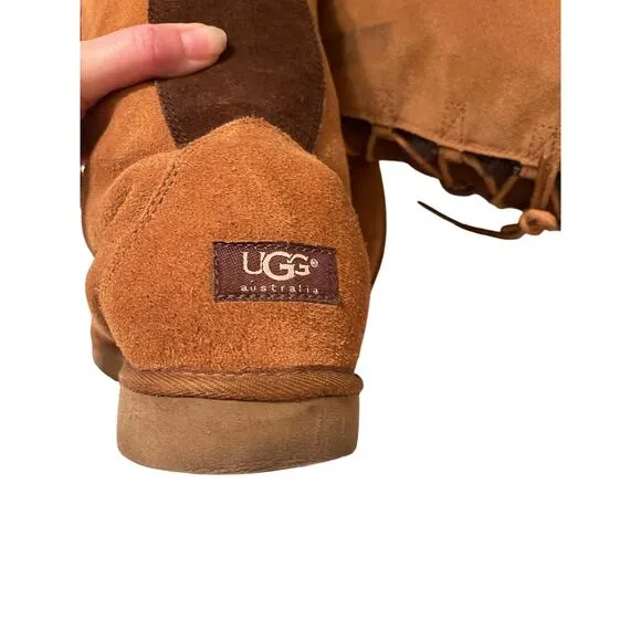 UGG Whitley Brown Suede Shearling Lace Up Boots, Size 9