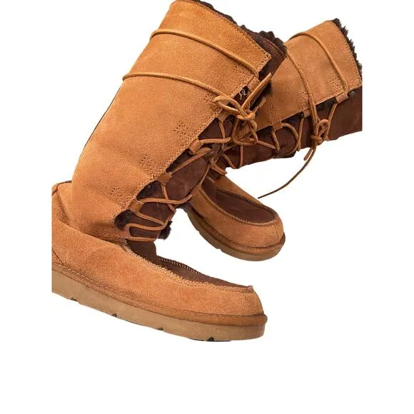 UGG Whitley Brown Suede Shearling Lace Up Boots, Size 9