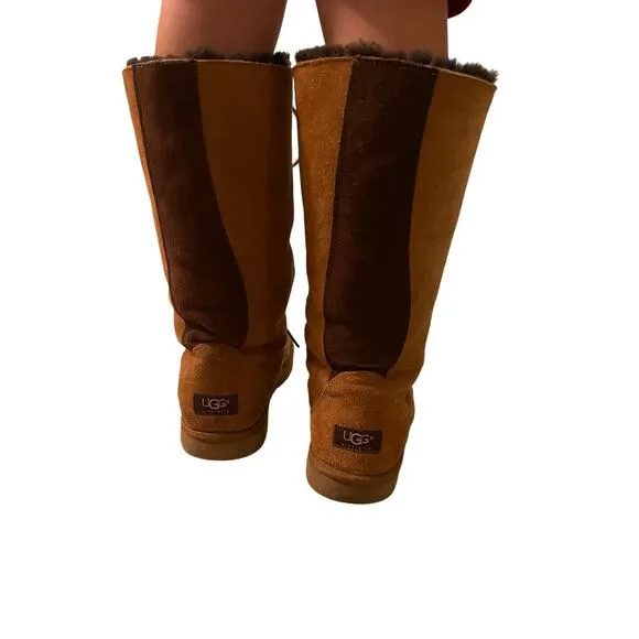 UGG Whitley Brown Suede Shearling Lace Up Boots, Size 9