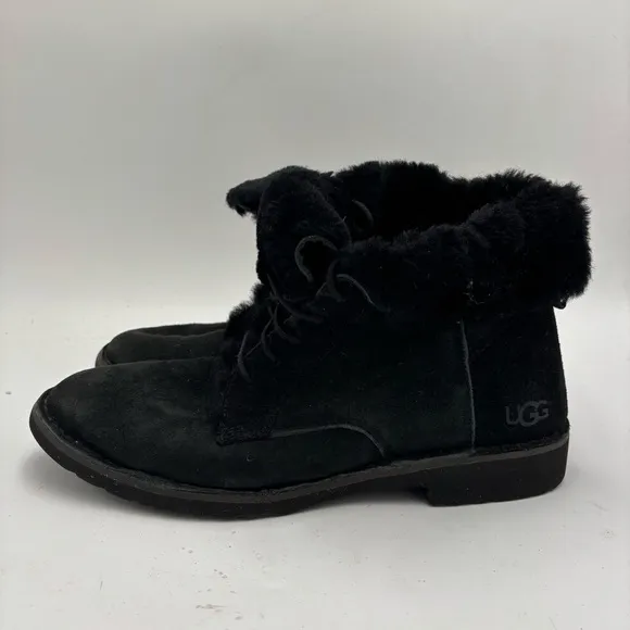 UGG Women's 11 Black Suede Shearling Lined Quincy Cuffable Ankle Boots