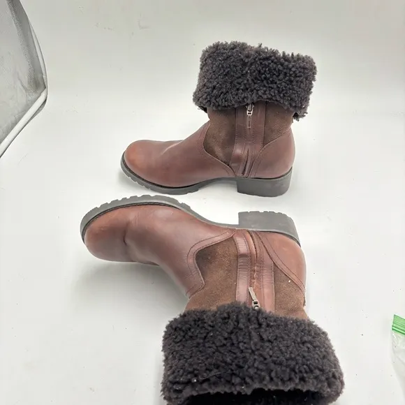 UGG Women’s 9 Brown Leather Bellvue II Mid Shearling Lined Heeled Boots