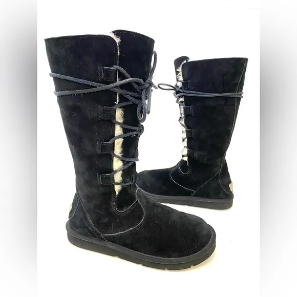 UGG Women’s Black Suede Leather Whitley Lace-Up Boots