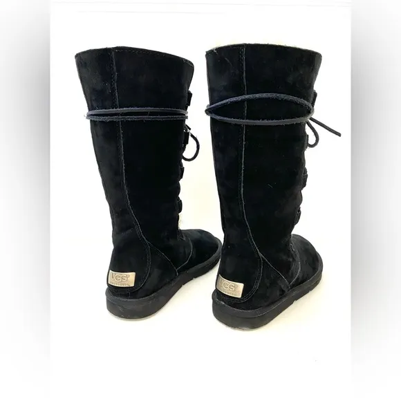 UGG Women’s Black Suede Leather Whitley Lace-Up Boots