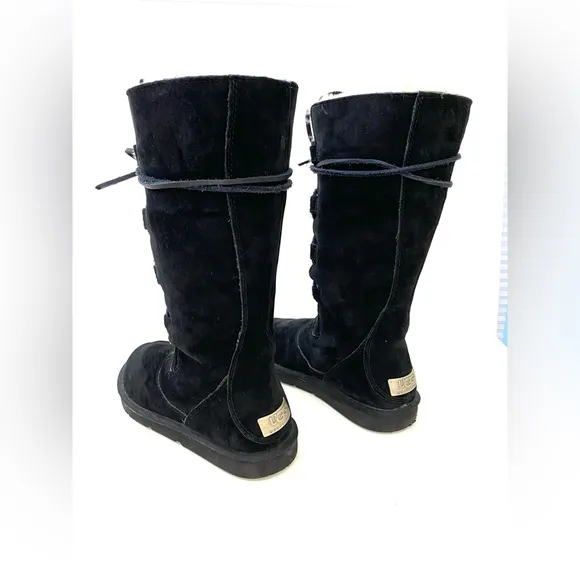 UGG Women’s Black Suede Leather Whitley Lace-Up Boots