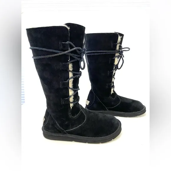 UGG Women’s Black Suede Leather Whitley Lace-Up Boots