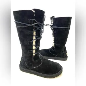 UGG Women’s Black Suede Leather Whitley Lace-Up Boots