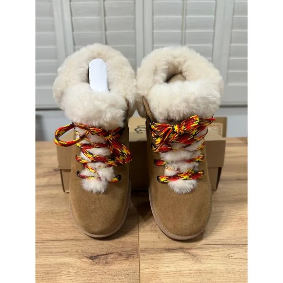 UGG Women's Classic Mini Alpine Shearling Lined Boots Chestnut Suede Size 5 NIB