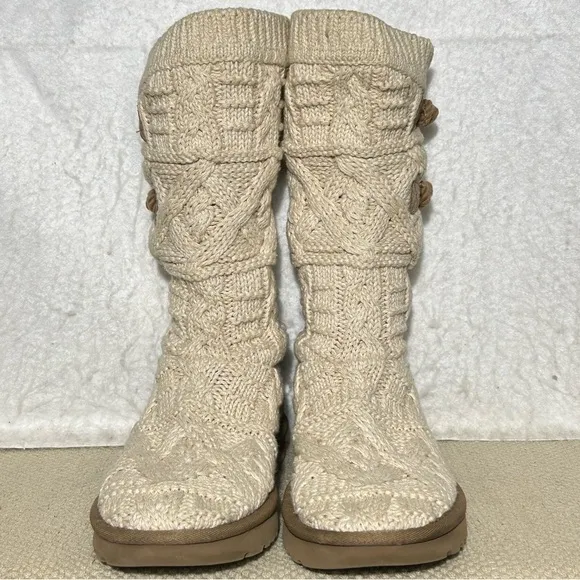 UGG Womens Cream Cardi Cable Knitted Sweater w/Shearling Pull On Boots SZ US 8