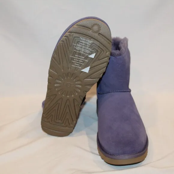 UGG WOMEN'S MINI BAILEY BOW SUEDE‎ SHEARLING LINED ANKLE BOOTS PURPLE