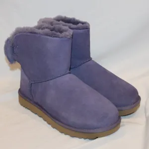 UGG WOMEN'S MINI BAILEY BOW SUEDE‎ SHEARLING LINED ANKLE BOOTS PURPLE