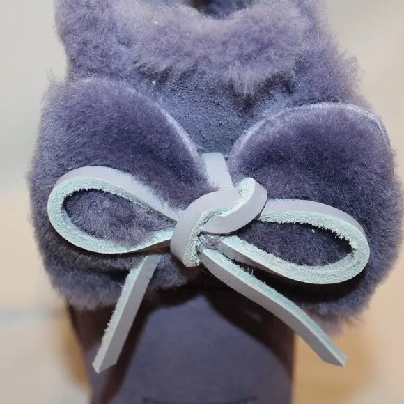 UGG WOMEN'S MINI BAILEY BOW SUEDE‎ SHEARLING LINED ANKLE BOOTS PURPLE