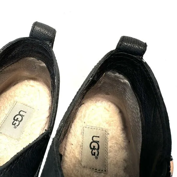 UGG Womens Size 10 Clementine Ankle Boots 1008703 Black Leather Shearling Lined