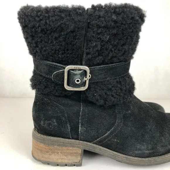 UGG Women's Size 5 Blayre Black Leather Water Resistant Side Zip Short Boots