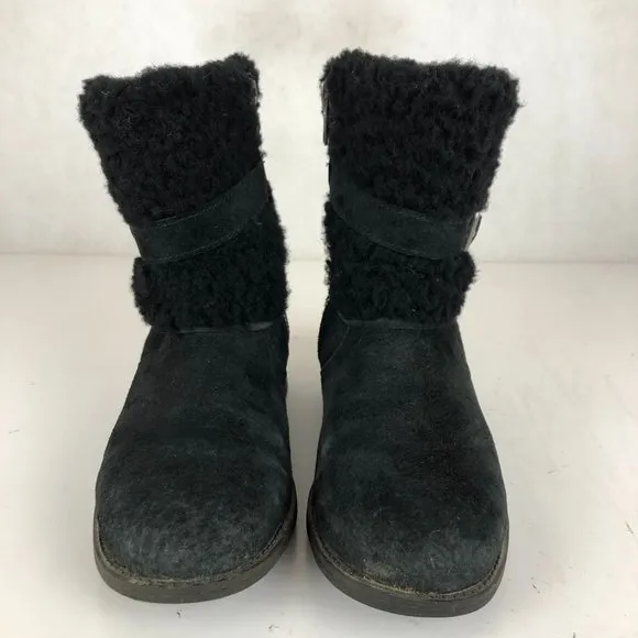 UGG Women's Size 5 Blayre Black Leather Water Resistant Side Zip Short Boots