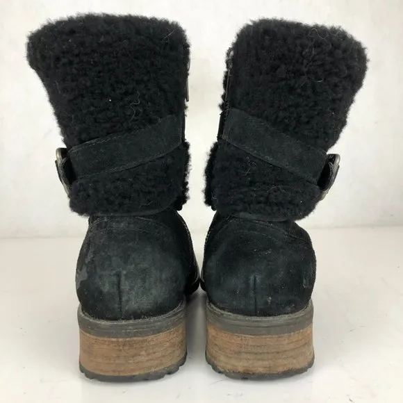 UGG Women's Size 5 Blayre Black Leather Water Resistant Side Zip Short Boots