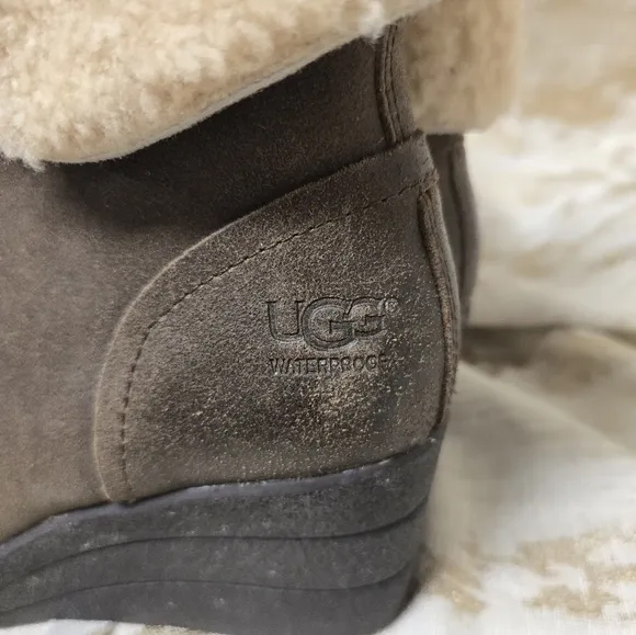 UGG Women’s Zea Chocolate Brown Wedge Ankle Shearling Boots Size 7