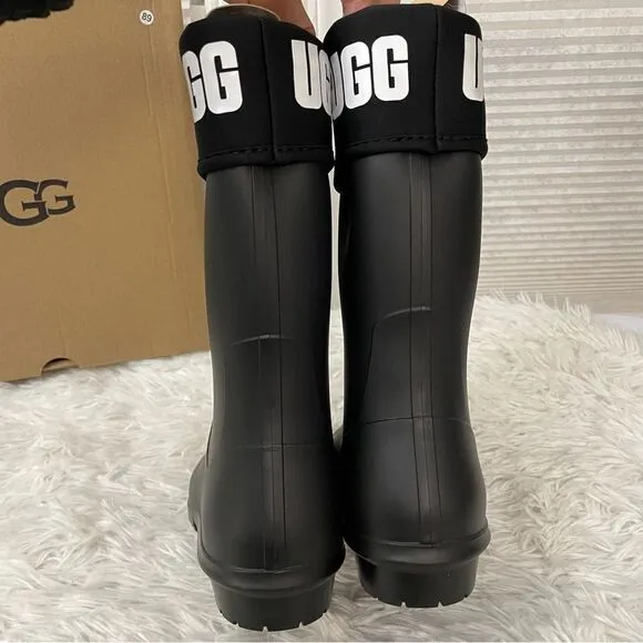 UGG WOMENS SIENNA MATTE GRAPHIC TALL RUBBER BOOTS WATERPROOF BLACK SZ 5 NEW