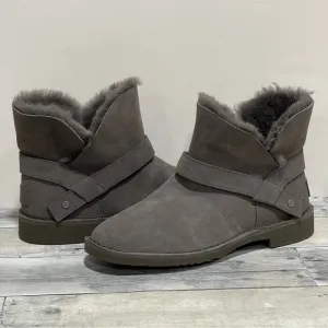 UGG Zariyah Boots Suede Shearling Ankle Booties - Charcoal Gray - Sz - 8.5